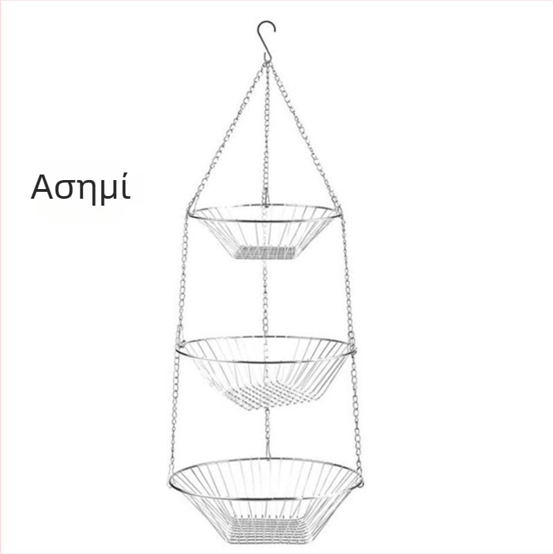 Τριών επιπέδων μεταλλικό καλάθι φρούτων, διάτρητο σχέδιο, αναδιπλούμενο, μοντέρνο μινιμαλιστικό στυλ