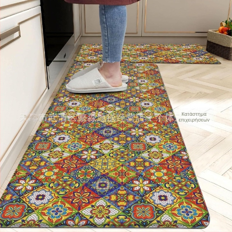 Αμερικανικού στυλ χαλάκια κουζίνας για δάπεδο, απορροφητικά, πολυεστερικό ύφασμα, εκτύπωση, τετράγωνο σχήμα, ριγές/αφηρημένο μοτίβο, προσαρμόσιμα