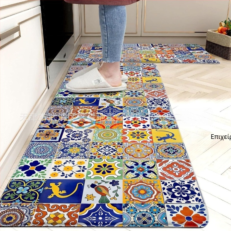 Αμερικανικού στυλ χαλάκια κουζίνας για δάπεδο, απορροφητικά, πολυεστερικό ύφασμα, εκτύπωση, τετράγωνο σχήμα, ριγές/αφηρημένο μοτίβο, προσαρμόσιμα