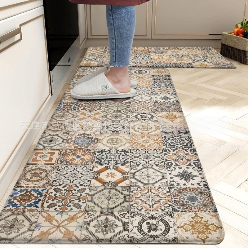 Αμερικανικού στυλ χαλάκια κουζίνας για δάπεδο, απορροφητικά, πολυεστερικό ύφασμα, εκτύπωση, τετράγωνο σχήμα, ριγές/αφηρημένο μοτίβο, προσαρμόσιμα