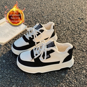 Γυναικείες πλατφορμ sneakers με φαρδιά σόλα, PU επάνω μέρος, καουτσούκ σόλα, χαμηλό ύψος, καθημερινά παπούτσια για άνοιξη-φθινόπωρο