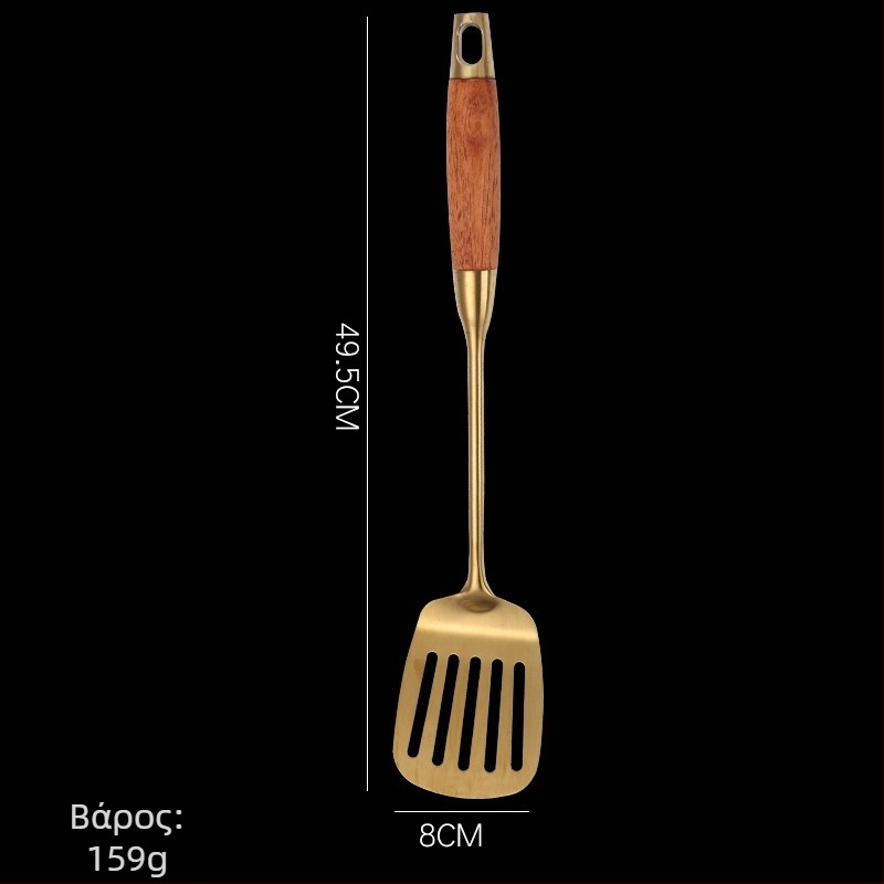 Σετ εργαλείων κουζίνας από ανοξείδωτο ατσάλι 304 με λαβές από ξύλο αχλαδιάς – ανθεκτικό σε υψηλές θερμοκρασίες, αντι-κάψιμο, σπάτουλες και κουτάλες