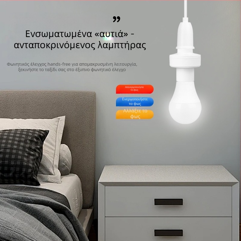 Έξυπνο λαμπτήρας φωνητικού ελέγχου, βάση E27 και τηλεχειριστήριο
