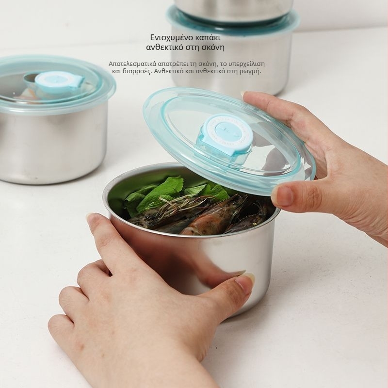 Ανοξείδωτο ορθογώνιο δοχείο ψυγείου με καπάκι, στεγανοποιήσιμο για συντήρηση τροφίμων