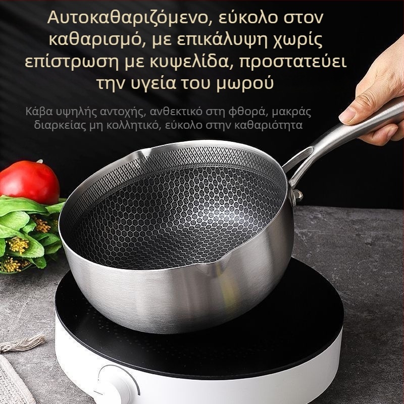 Ανοξείδωτη κατσαρόλα σούπας με αντικολλητική επίστρωση, διπλά χερούλια και υφή μελισσοκυψέλης, συμβατή με επαγωγική εστία και αέριο