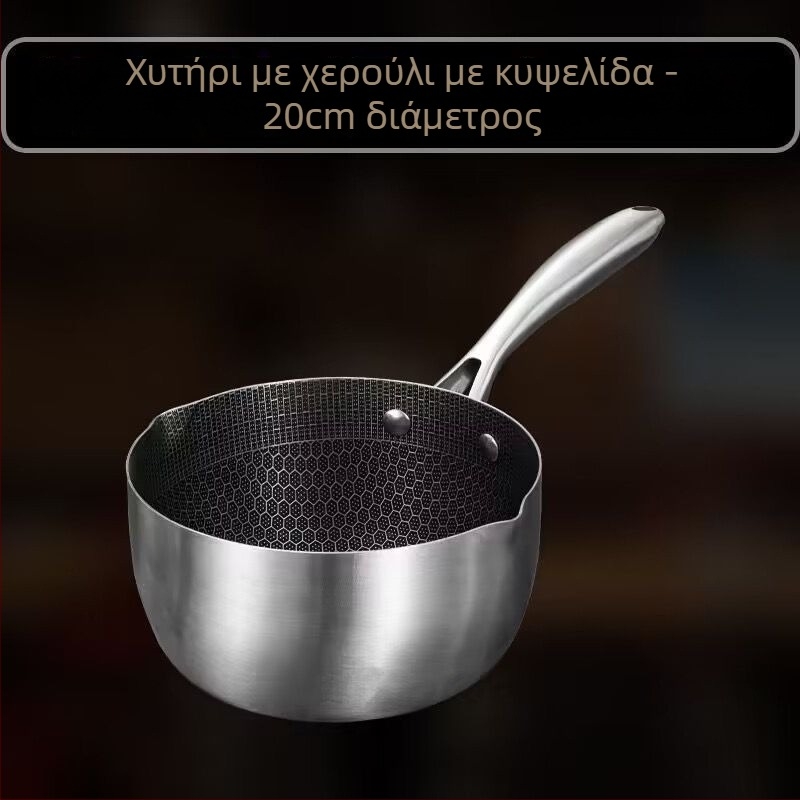 Ανοξείδωτη κατσαρόλα σούπας με αντικολλητική επίστρωση, διπλά χερούλια και υφή μελισσοκυψέλης, συμβατή με επαγωγική εστία και αέριο