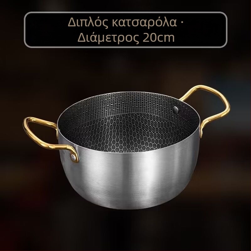 Ανοξείδωτη κατσαρόλα σούπας με αντικολλητική επίστρωση, διπλά χερούλια και υφή μελισσοκυψέλης, συμβατή με επαγωγική εστία και αέριο