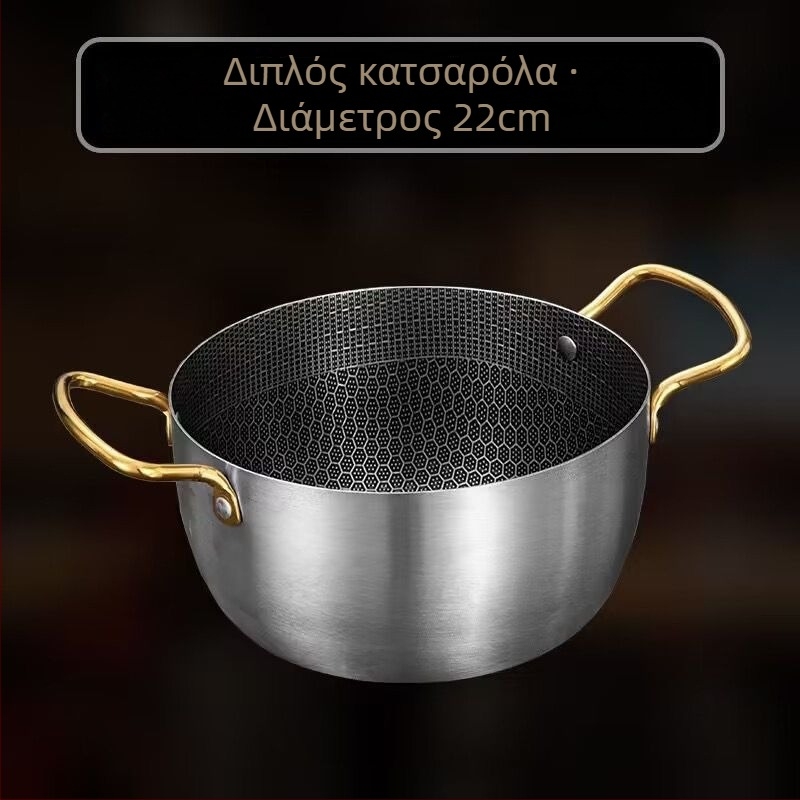 Ανοξείδωτη κατσαρόλα σούπας με αντικολλητική επίστρωση, διπλά χερούλια και υφή μελισσοκυψέλης, συμβατή με επαγωγική εστία και αέριο