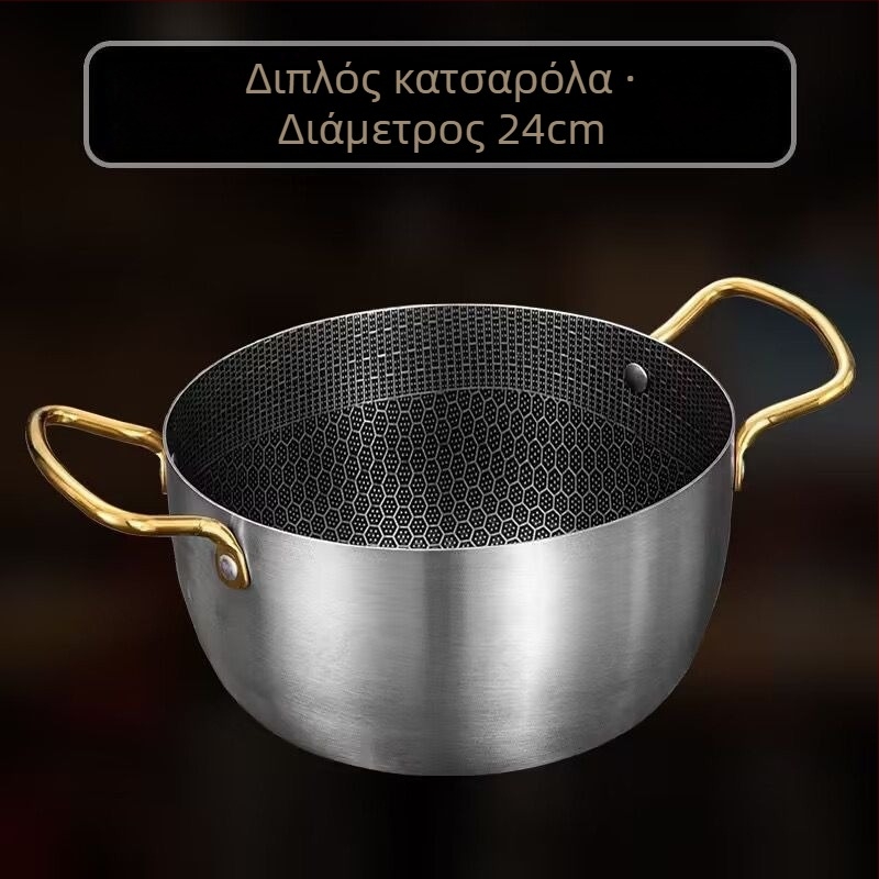 Ανοξείδωτη κατσαρόλα σούπας με αντικολλητική επίστρωση, διπλά χερούλια και υφή μελισσοκυψέλης, συμβατή με επαγωγική εστία και αέριο