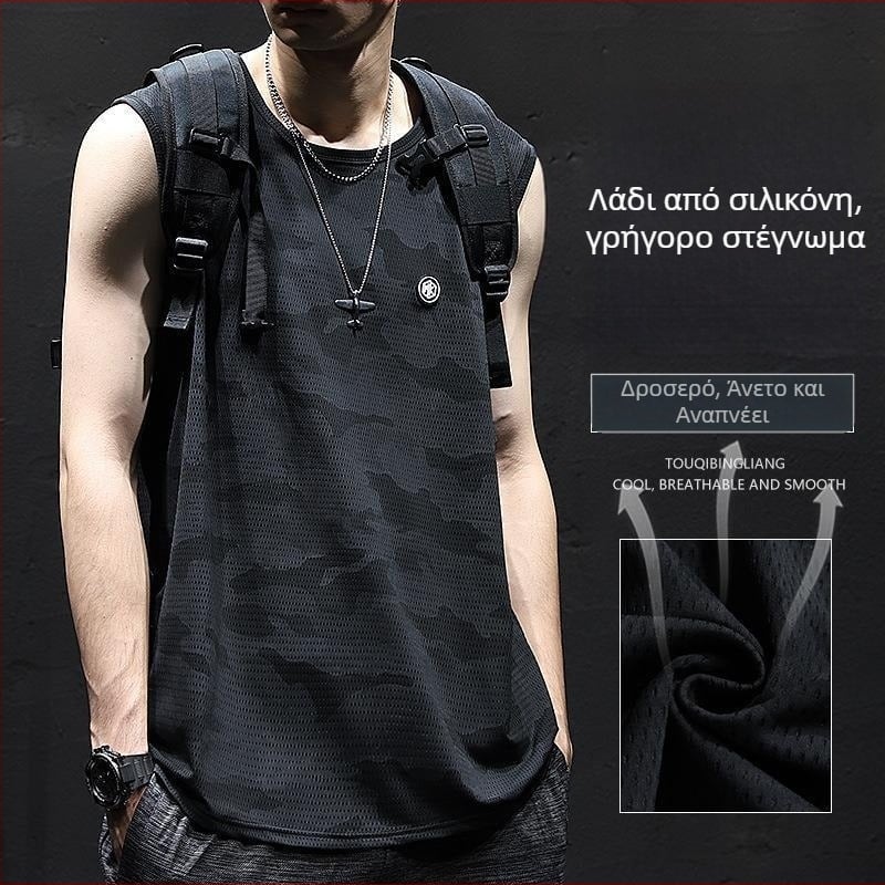 Ανδρικό αμάνικο αθλητικό γιλέκο, χαλαρή γραμμή, 70% πολυεστέρα, ψηφιακή εκτύπωση, καλοκαίρι