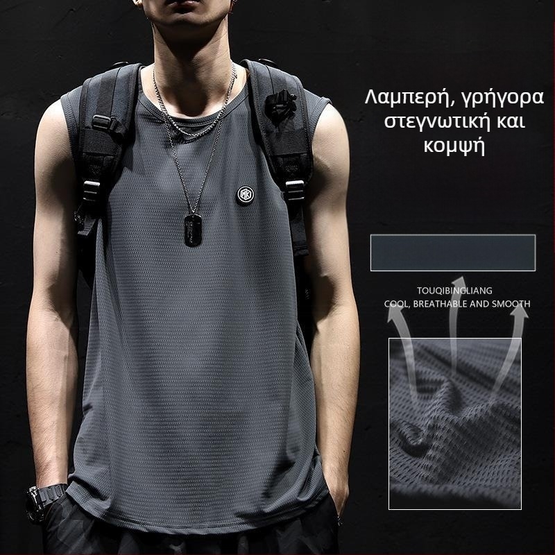 Ανδρικό αμάνικο αθλητικό γιλέκο, χαλαρή γραμμή, 70% πολυεστέρα, ψηφιακή εκτύπωση, καλοκαίρι