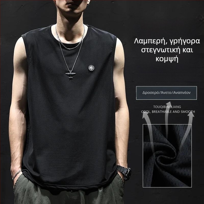 Ανδρικό αμάνικο αθλητικό γιλέκο, χαλαρή γραμμή, 70% πολυεστέρα, ψηφιακή εκτύπωση, καλοκαίρι