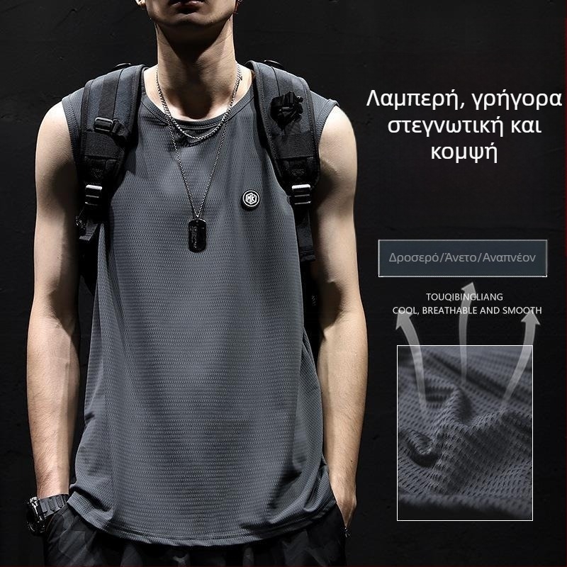 Ανδρικό αμάνικο αθλητικό γιλέκο, χαλαρή γραμμή, 70% πολυεστέρα, ψηφιακή εκτύπωση, καλοκαίρι