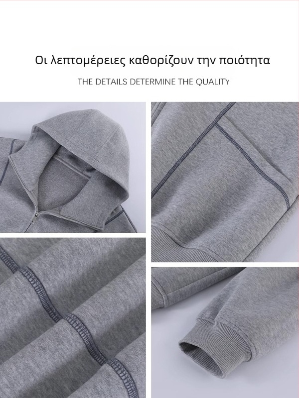 Γυναικεία ζακέτα-φούτερ με κουκούλα – φαρδιά γραμμή, μίξη βαμβακιού-πολυεστέρα, φερμουάρ μπροστά, μακριά μανίκια, σχέδιο κολλάζ