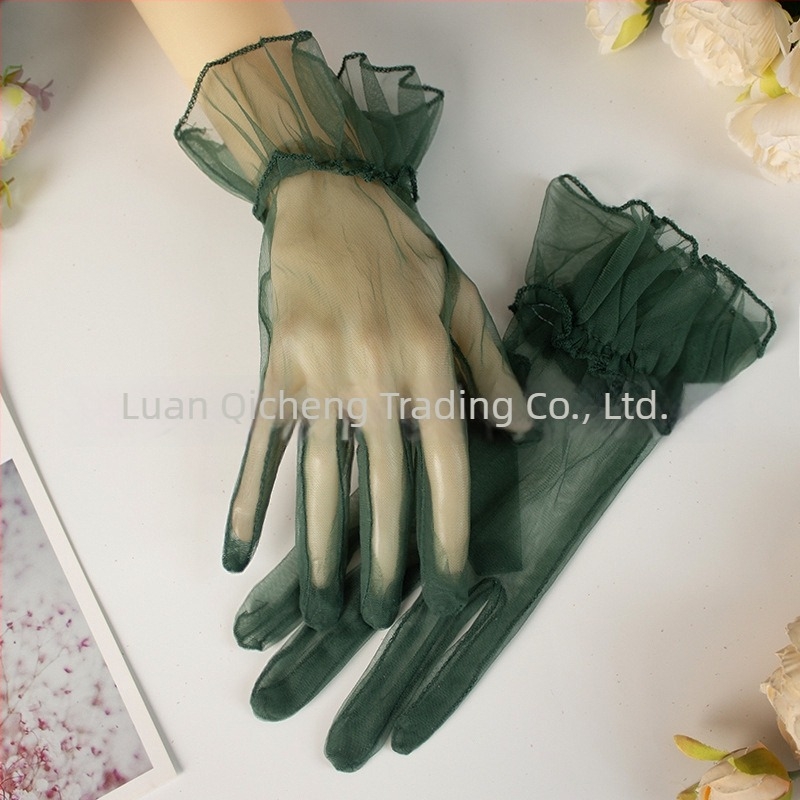 Γάντια γάμου με άκρη φύλλου λωτού σε διάφανο δίχτυ; κοντό, μινιμαλιστικό στυλ; υλικό Swiss Net; Φύλο: Γυναίκες; Εποχές: Όλες οι εποχές; Λανσάρισμα: Άνοιξη 2025.