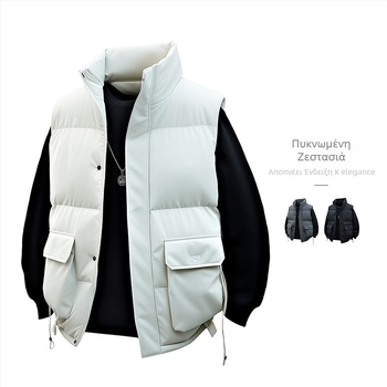 Аνδρικό βαμβακερό γιλέκο με στάσιμος γιακά, χαλαρή γραμμή, χωρίς κουκούλα, τσέπες τύπου 3D patch