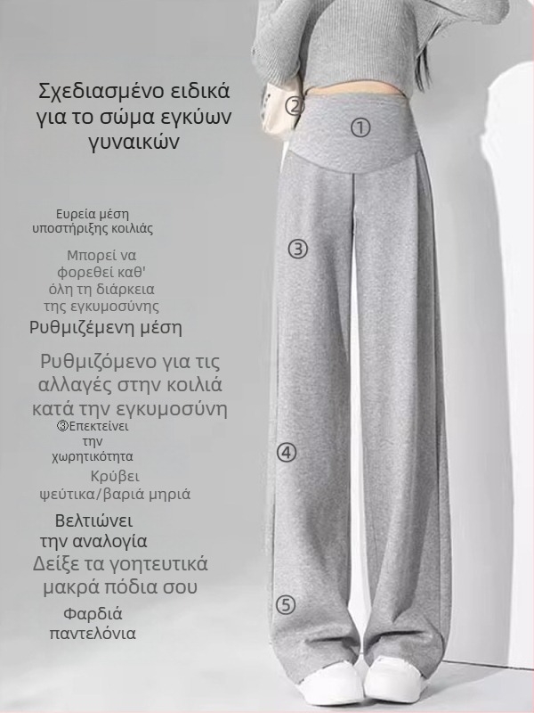 Παντελόνια εγκυμοσύνης με στήριξη κοιλιάς, φαρδιά γραμμή, μακριά παντελόνια, ύφασμα μίγματος βαμβακι-πολυεστέρα (50-70% βαμβάκι, 30-50% πολυεστέρας)
