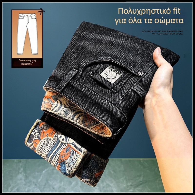 Τζιν με κέντημα, επενδυμένα, ίσια γραμμή, μεσαία μέση, για τον χειμώνα