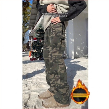 Τζιν (Αμερικανικού στυλ καμουφλαρισμένο workwear denim; επένδυση φλίς; ευθείας γραμμής παντελόνι; μεσαία μέση; φερμουάρ)