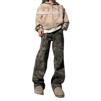 Τζιν (Αμερικανικού στυλ καμουφλαρισμένο workwear denim; επένδυση φλίς; ευθείας γραμμής παντελόνι; μεσαία μέση; φερμουάρ)