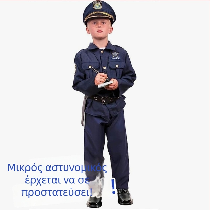 Παιδικό κοστούμι cosplay αστυνομικού – Πολυεστερικό ρουχισμό εργασίας, για ηλικίες 3–8 ετών, Έτοιμο απόθεμα, Άνοιξη 2024