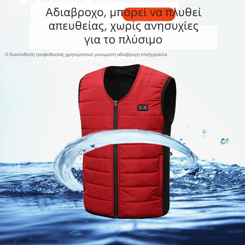 Θερμαινόμενο γιλέκο με επένδυση από βαμβάκι, 12V θέρμανση, τροφοδοσία USB, V-λαιμό, φερμουάρ