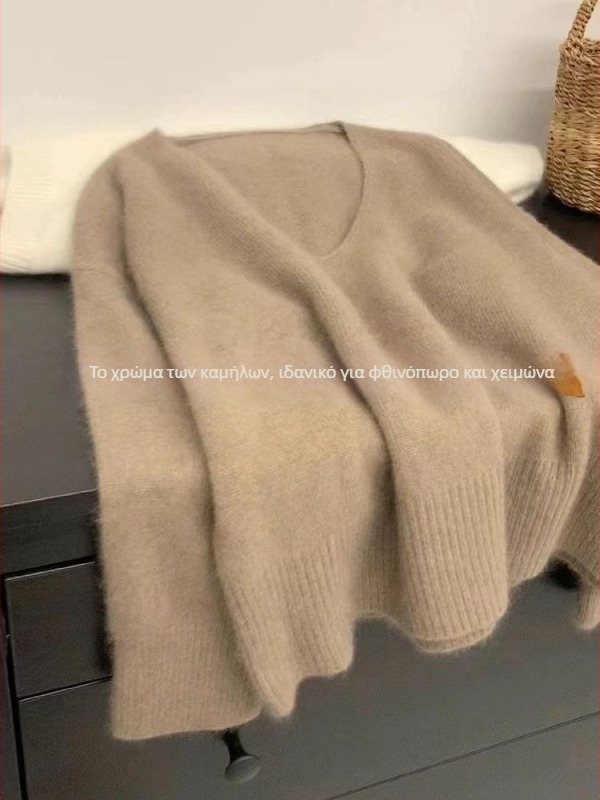 Πουλόβερ Bear Velvet με κουκούλα και V-λαιμό, παχύς, ιαπωνο-κόρεατικό casual στυλ