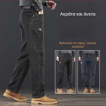 Ανδρικά τζιν από ντένιμ - ίσια γραμμή, ελαφριά ελαστικότητα, μεσαία μέση, φερμουάρ, μακρύ μήκος