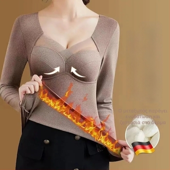 Μονοκόμματο θερμικό εσώρουχο βάσης με ενσωματωμένο μαξιλάρι για το στήθος, εσωτερικό φλίς, μακριά μανίκια, θέρμανση