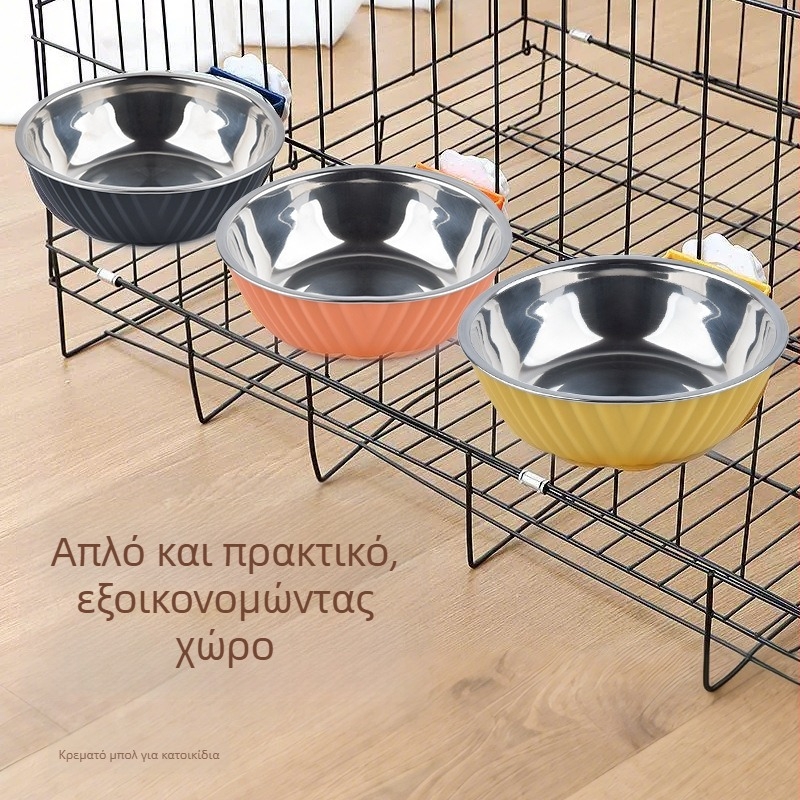 Κρεμάμενο μπολ φαγητού και νερού για γάτες, στρογγυλό, υλικό: PP + ανοξείδωτο ατσάλι 201