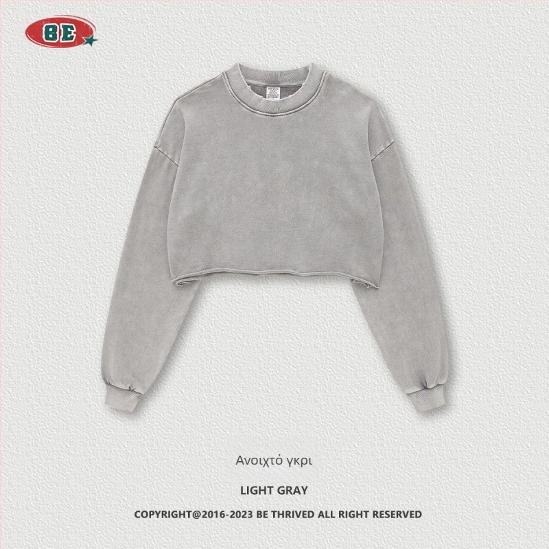 BE THRIVED T‑Shirt – Κολάρο crew neck, Βαμβάκι, Μακριές Μανίκες, Σύντομη Γραμμή, Στυλ Street Hipster