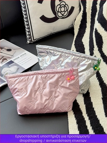 Τσαντάκι clutch μακιγιάζ από PU, κορεατικού στυλ, με μεγάλη χωρητικότητας, σχέδιο φιόγκα, επένδυση από πολυεστέρα, ελαφρύ, πολυλειτουργική αποθήκευση