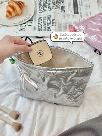Τσαντάκι clutch μακιγιάζ από PU, κορεατικού στυλ, με μεγάλη χωρητικότητας, σχέδιο φιόγκα, επένδυση από πολυεστέρα, ελαφρύ, πολυλειτουργική αποθήκευση