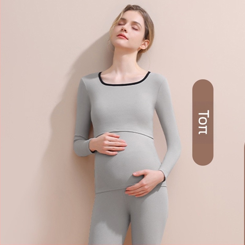 Σετ ρουχισμού εγκύου για φθινόπωρο-χειμώνα με δυνατότητα θηλασμού (πάνω μέρος και παντελόνι) — μακρύ μανίκι, πολυεστέρας 90–95%, χωρίς τσαλάκωμα, αποσπώμενες επενδύσεις στήθους