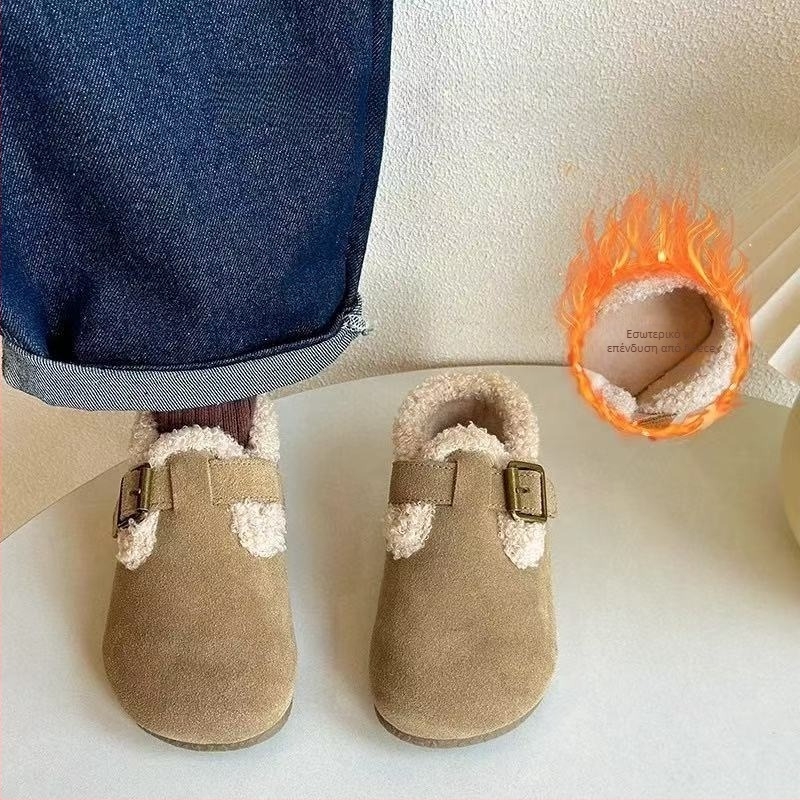 Παιδικά παπούτια με Velcro, βελούδινο πάνω μέρος Xishi Velvet, σόλα από καουτσούκ, μοντέλο μονόχρωμο, για παιδιά 4–12 ετών