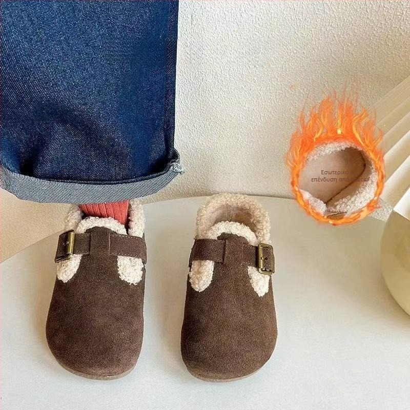 Παιδικά παπούτια με Velcro, βελούδινο πάνω μέρος Xishi Velvet, σόλα από καουτσούκ, μοντέλο μονόχρωμο, για παιδιά 4–12 ετών