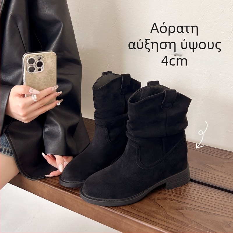 Μέσου μήκους γάμπα suede δυτικά καουμπόι μποτάκια ιππασίας, με στρογγυλή μύτη και χοντρό τακούνι 3–5 εκ