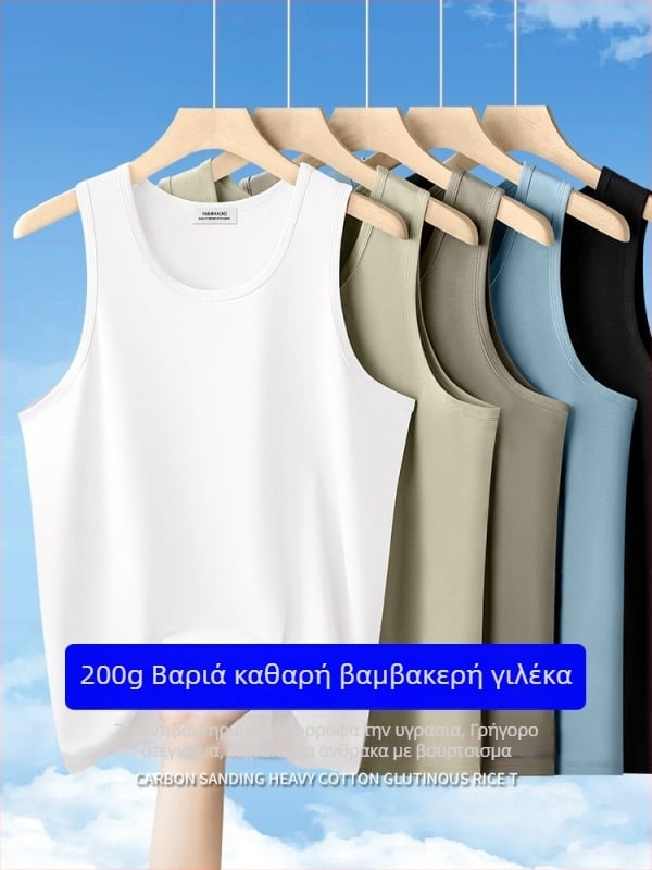 Ανδρική αμάνικη φανέλα από 100% βαμβάκι μακριών ινών, 260 g ύφασμα, εφαρμοστό μινιμαλιστικό στυλ, καλοκαίρι