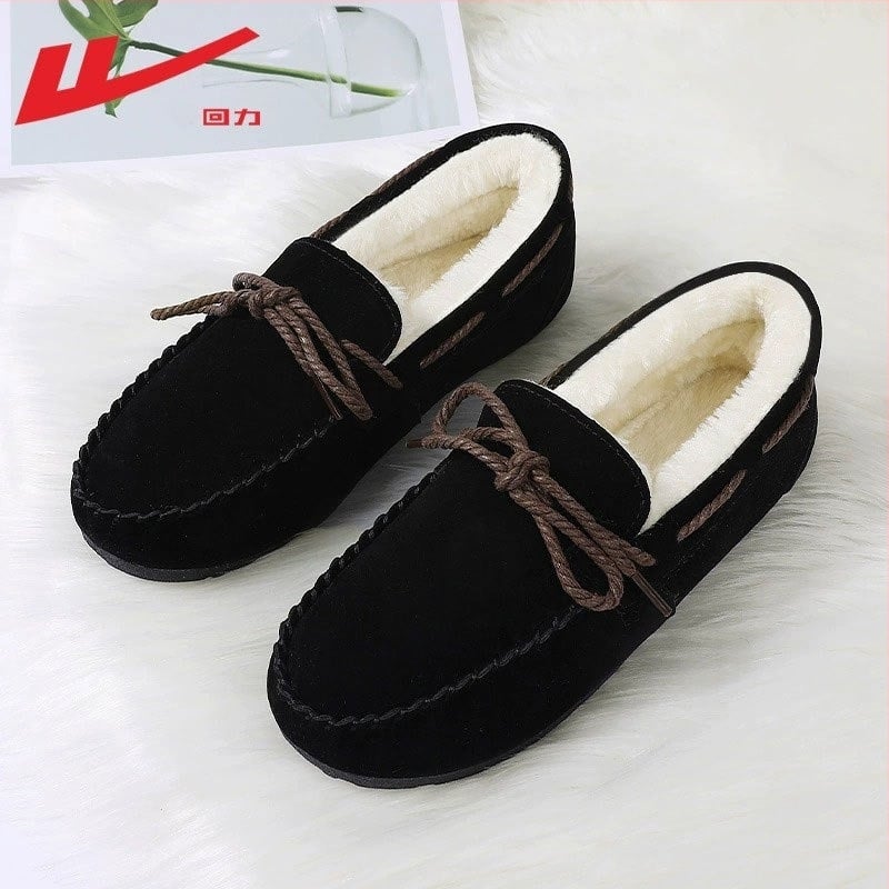 Γυναικεία slip-on παπούτσια για τον χειμώνα με γούνινη επένδυση — επάνω μέρος με γούνα, εσωτερικό από συνθετικό κοντό γούνινο ύφασμα, σόλα διαμορφωμένη με έγχυση, χαμηλό τακούνι 1-3 cm, καθημερινό στυλ