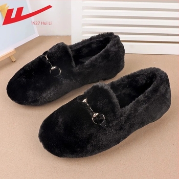 Γυναικείοι slip-on loafers με υφασμάτινο επάνω μέρος, επένδυση από τεχνητό φλίς, χαμηλό τακούνι 1–3 εκ