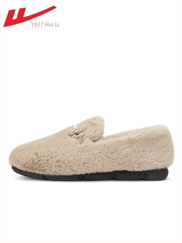Γυναικείοι slip-on loafers με υφασμάτινο επάνω μέρος, επένδυση από τεχνητό φλίς, χαμηλό τακούνι 1–3 εκ