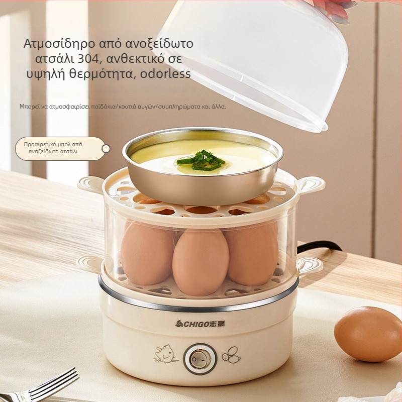 Chigo συσκευή μαγειρέματος αυγών με διπλό επίπεδο ατμομάγειρα, αυτόματη απενεργοποίηση, 350W, 220V – βραστά αυγά, ατμοποιημένα ζυμαρικά και κρέμα αυγού