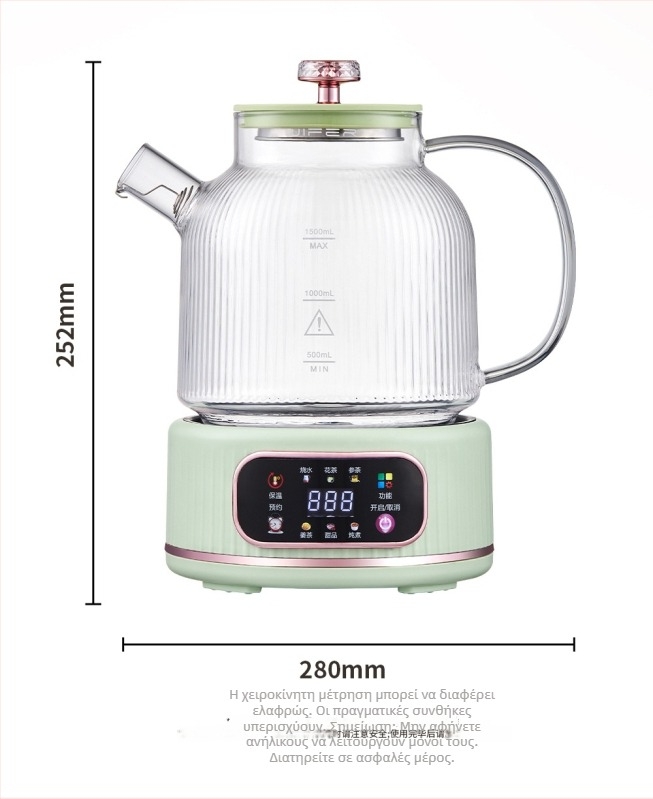 Γυάλινο ποτ υγείας, 1L, 220V, 400–500W, Ψηφιακός θερμοστάτης, Έλεγχος από μικροϋπολογιστή