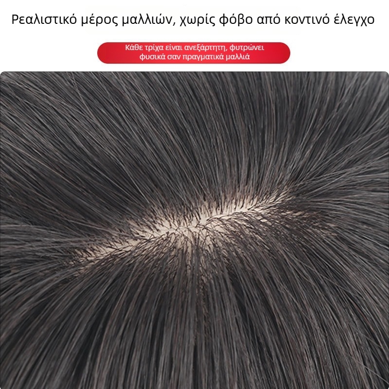 Τμήμα κορυφής περούκας από πραγματικά ανθρώπινα μαλλιά, ίσιο, 20–30 εκ, αναπνέει, βαφόμενο, προσθέτει όγκο για την κάλυψη λευκών μαλλιών