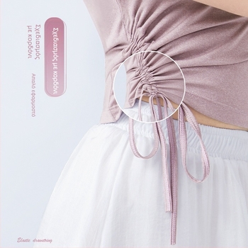 Καλοκαιρινό γυναικείο τοπ χορού με κοντά μανίκια, στρογγυλό λαιμό, κορδόνι, για μπαλέτο, λατινικό και μοντέρνο χορό, πολυεστερικό ύφασμα