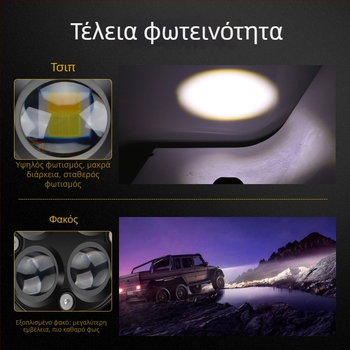 LED προβολέας μοτοσικλέτας με σχέδιο τετράφυλλου φύλλου – αλουμινένιο σώμα, 12V, αδιάβροχος, διάρκεια ζωής 20000 h