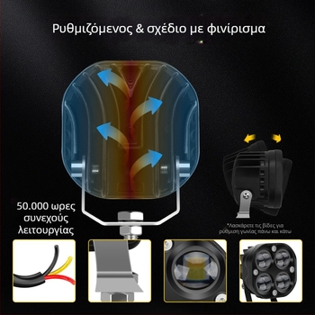 LED προβολέας μοτοσικλέτας με σχέδιο τετράφυλλου φύλλου – αλουμινένιο σώμα, 12V, αδιάβροχος, διάρκεια ζωής 20000 h