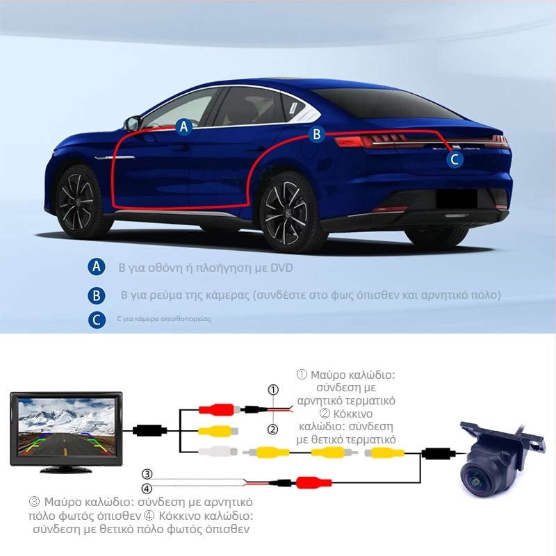 Κάμερα οπισθοπορείας τοποθετημένη σε όχημα JF-T14, 1000TVL, 12V, 180° γωνία θέασης, είσοδος βίντεο δύο κατευθύνσεων