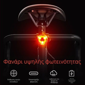 Φορτιζόμενος πίσω φωτισμός ποδηλάτου για MTB και ποδήλατα δρόμου, φως προειδοποίησης για νυχτερινή ποδηλασία, μοντέλο TTT1005548317