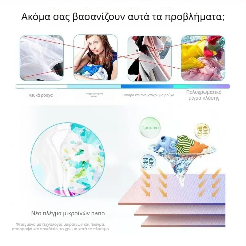 Φύλλα απορρόφησης χρωμάτων για πλύσιμο – αποτρέπει τη μεταφορά χρωμάτων σε μίξη ρούχων οικιακής χρήσης, συσκευασία μίας χρήσης